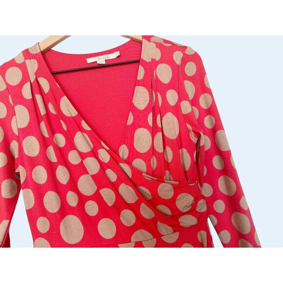BODEN Polka Dot Faux Wrap Dress Coral Beige Size 8 - Picture 4 of 6